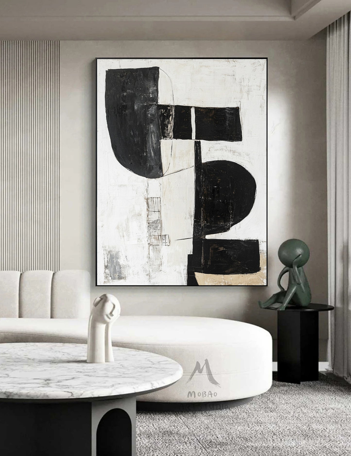 White Minimalist Painting, Black and White Abstract Painting Minimalist Art, Modern Wall Art Decor, Original Textured Painting On Canvas