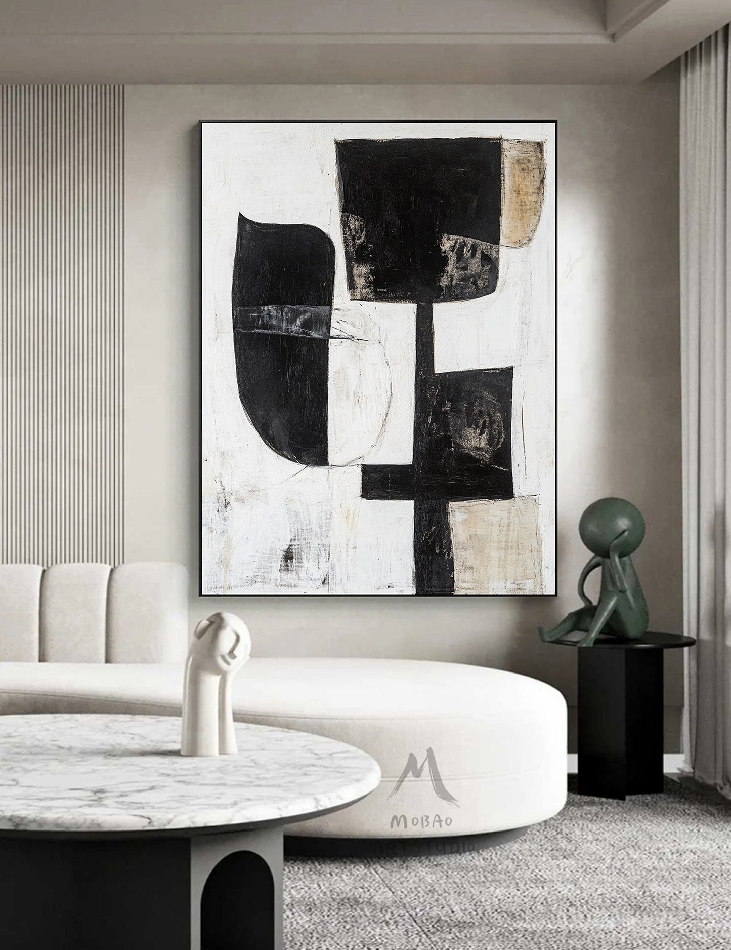 White Wabi Sabi Wall Art Boho Wall Art White Abstract Painting Black Minimalist Canvas Art Rich Textured Canvas Painting Large Neutral Art