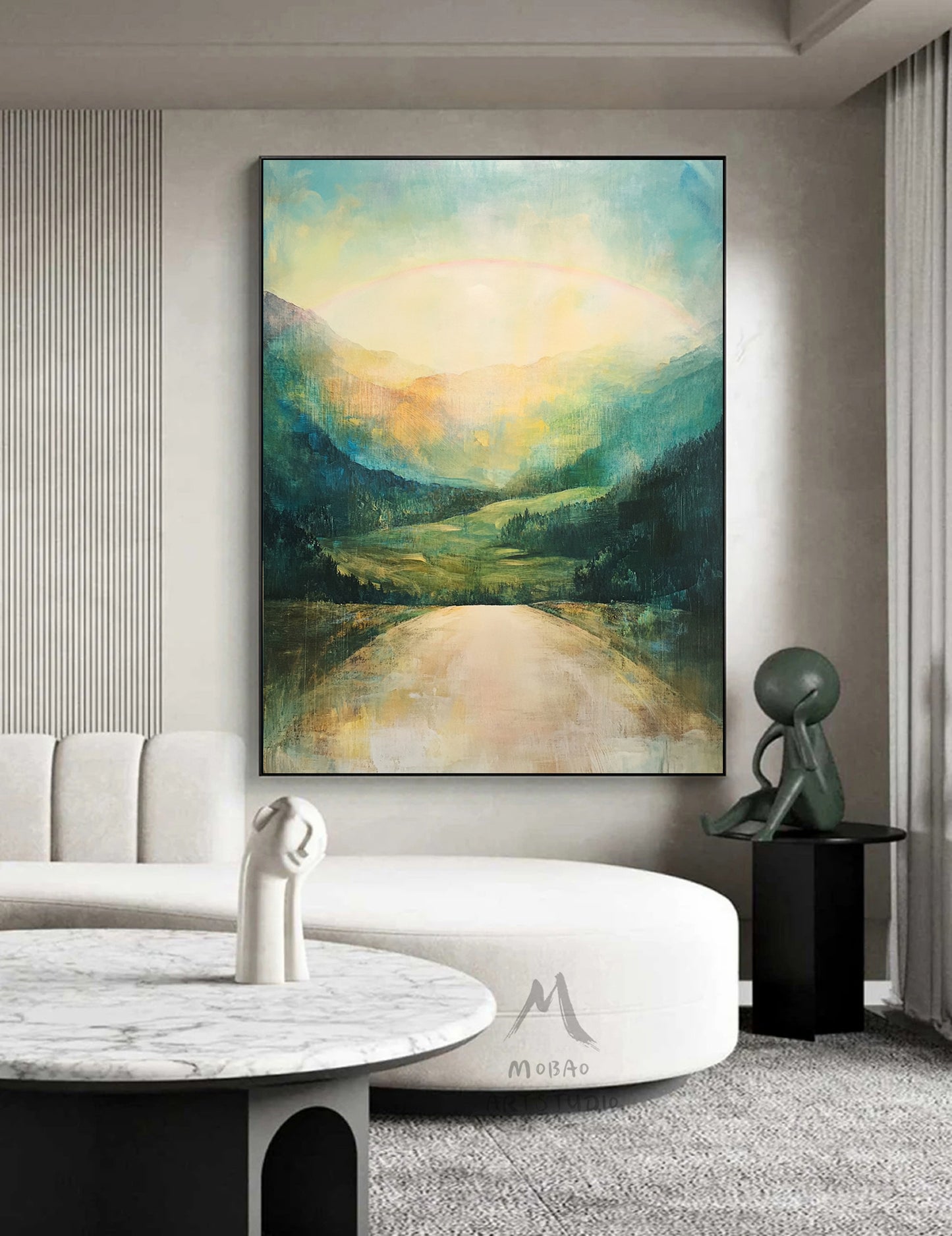 Green canvas painting, green abstract art, yellow minimalist painting, golden wall art, green canvas wall art, large green abstract painting