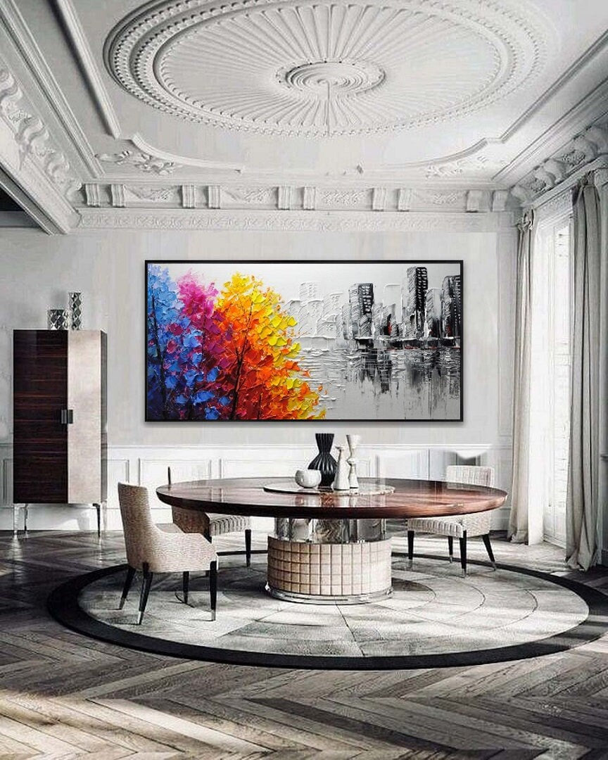 Urban art Abstract painting,Natural landscape, The perfect collection Manual knife painting, Black white Abstract painting, Living room art