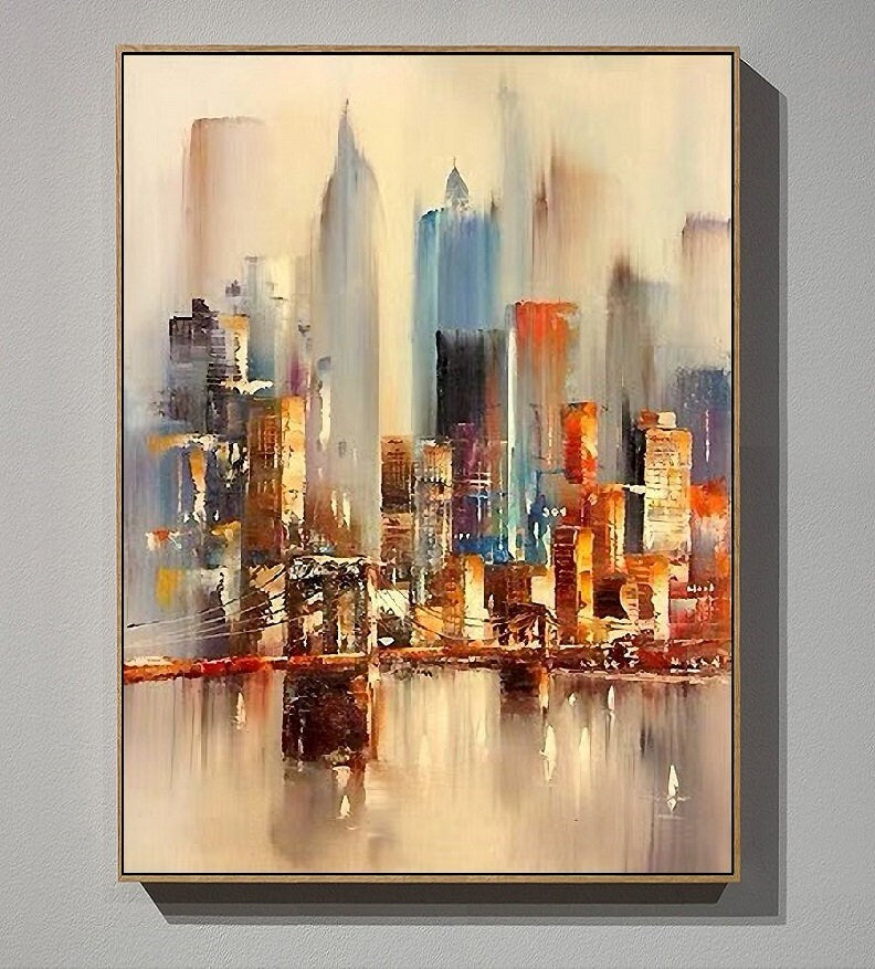 Large Original Abstract City Painting, Urban Art Painting, City Skyline Painting,New York Skyline,New York Wall Art, Large Abstract Painting