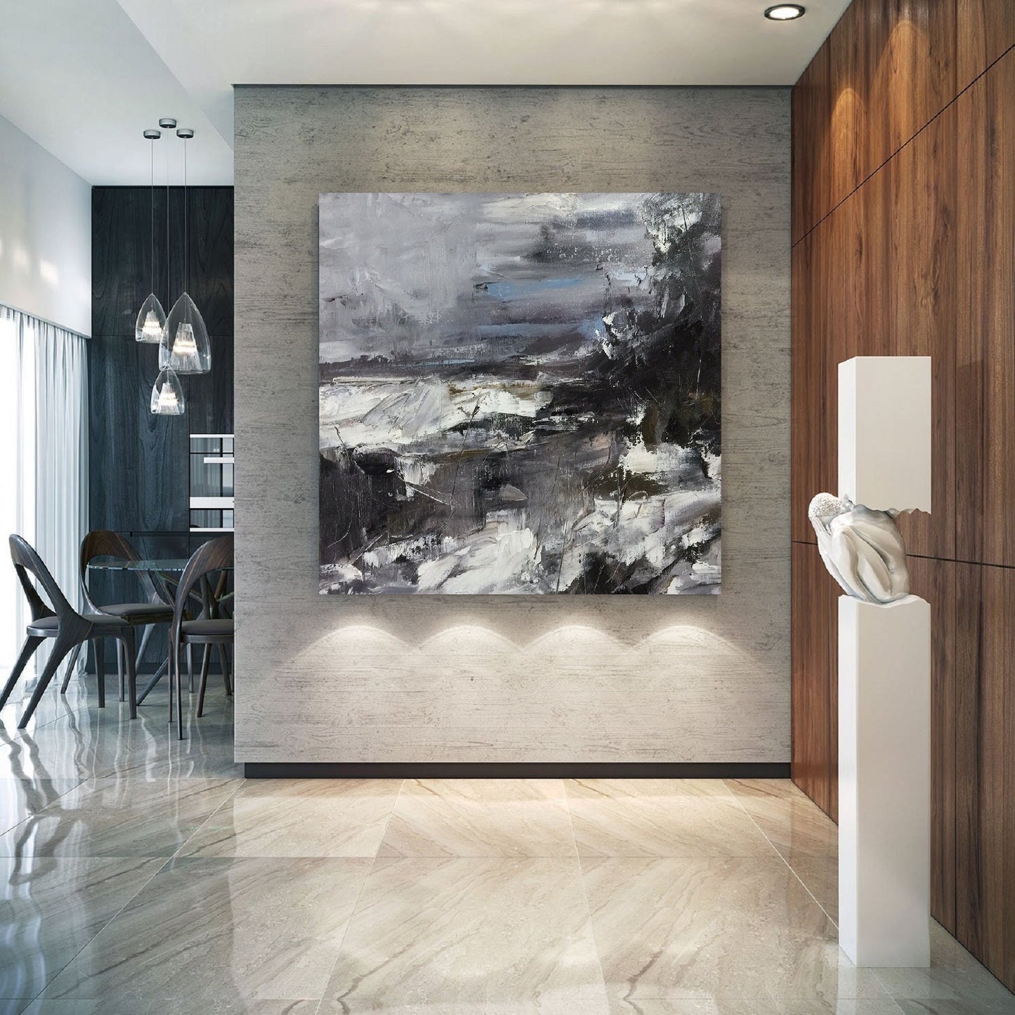 Large Black White Abstract Painting, Texture Abstract Painting, Large Minimalist abstract Painting, Large Canvas Art, Extra large wall art