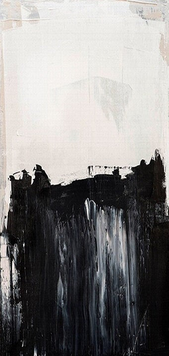 Large Black and whit abstract oil painting, Minimalist abstract painting, Scenes of people fishing on the cliffs were painted on canvas