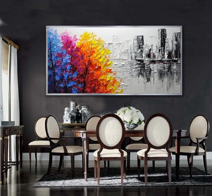 Urban art Abstract painting,Natural landscape, The perfect collection Manual knife painting, Black white Abstract painting, Living room art