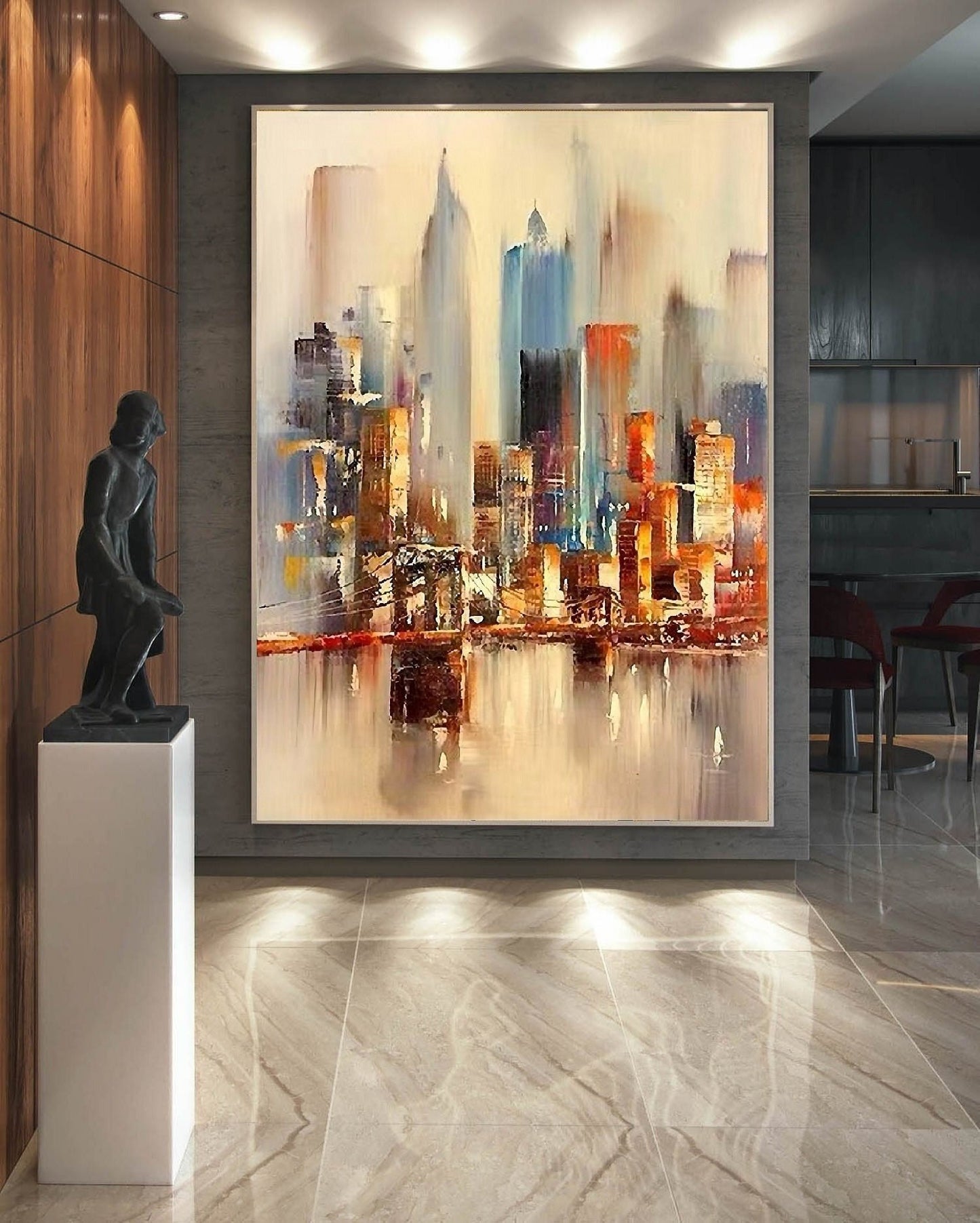 Large Original Abstract City Painting, Urban Art Painting, City Skyline Painting,New York Skyline,New York Wall Art, Large Abstract Painting