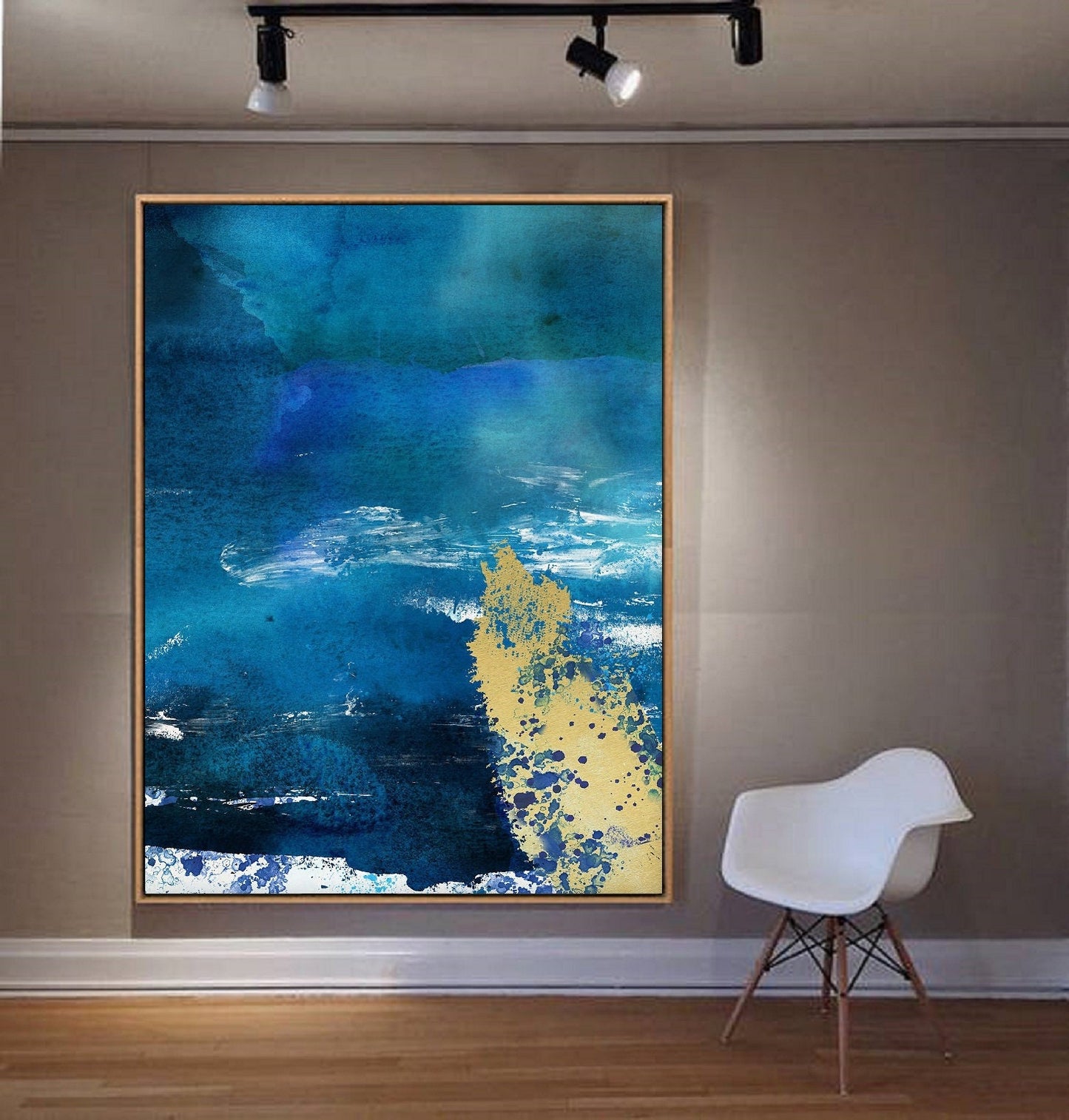 Large Blue Abstract Art Painting, Large Sky Sea Painting On Canvas, Blue Abstract Painting, Yellow Painting Artwork Original, Room Wall Art