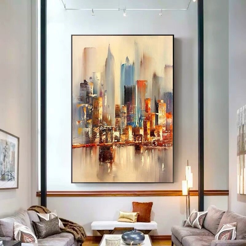 Large Original Abstract City Painting, Urban Art Painting, City Skyline Painting,New York Skyline,New York Wall Art, Large Abstract Painting