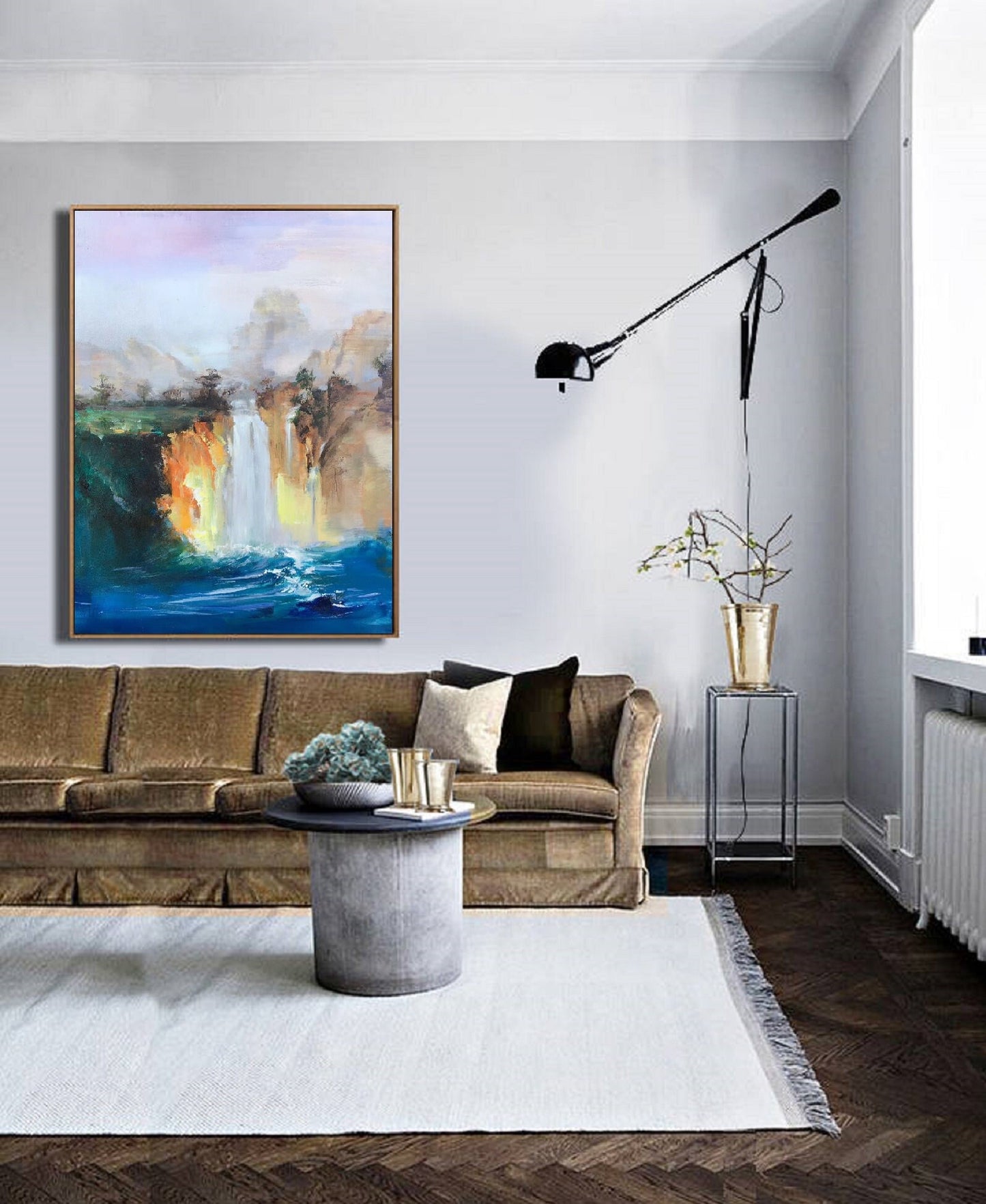 Large Original Landscape Painting,Blue Sea Painting,Landscape abstract painting,Waterfall landscape painting,Extra large wall art painting