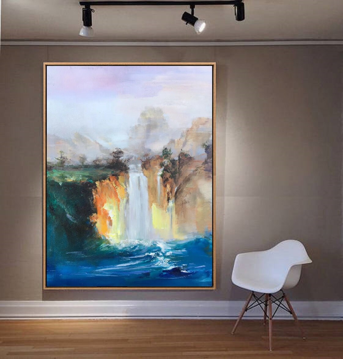 Large Original Landscape Painting,Blue Sea Painting,Landscape abstract painting,Waterfall landscape painting,Extra large wall art painting