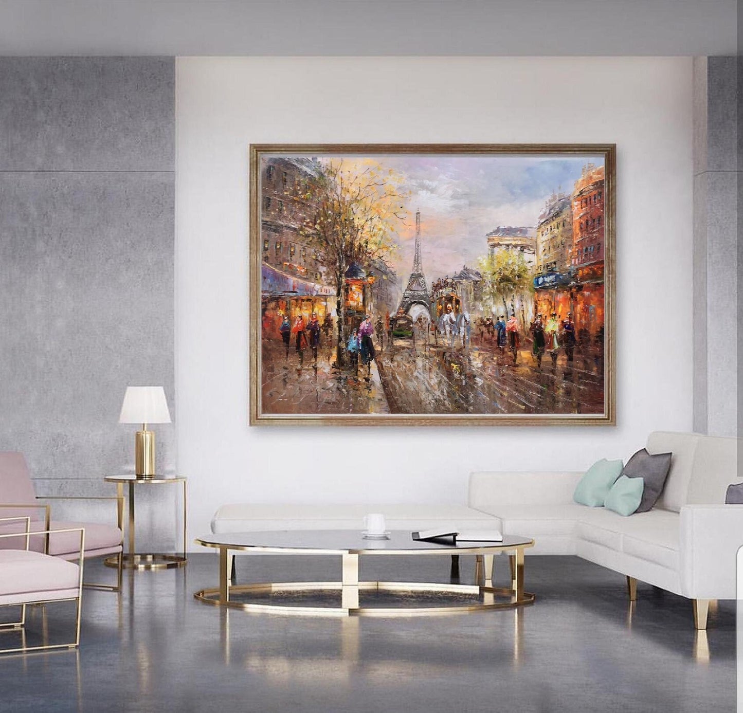 Original Paris City Art Painting,People Walking In The Bustling Streets Of Paris,Paris City Landscape Oil Painting,Living room art painting