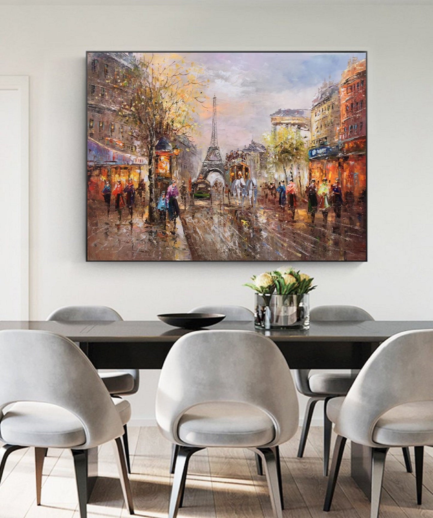 Original Paris City Art Painting,People Walking In The Bustling Streets Of Paris,Paris City Landscape Oil Painting,Living room art painting