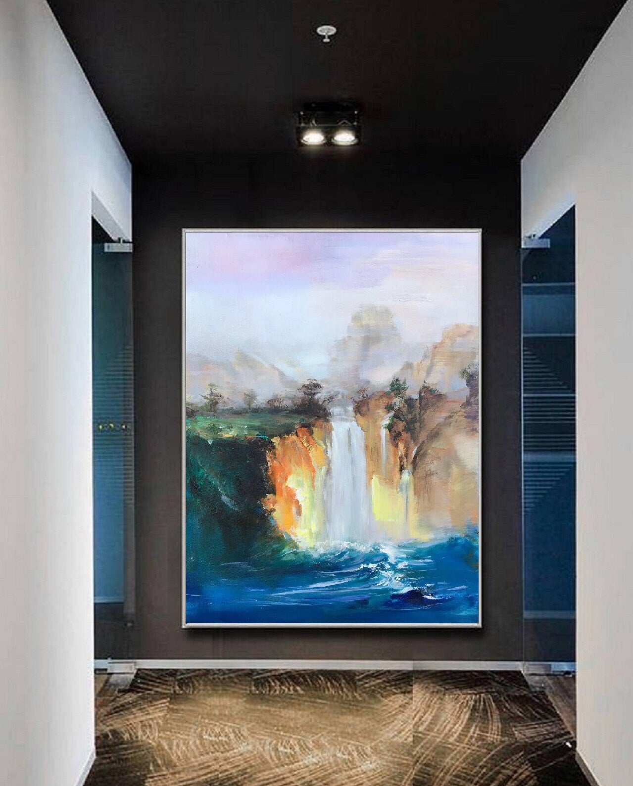 Large Original Landscape Painting,Blue Sea Painting,Landscape abstract painting,Waterfall landscape painting,Extra large wall art painting