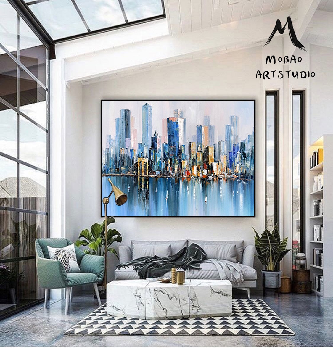Large City Art Abstract Painting, Urban art, New York skyline, Urban wall art, City skyline, Large abstract oil painting, New York wall art