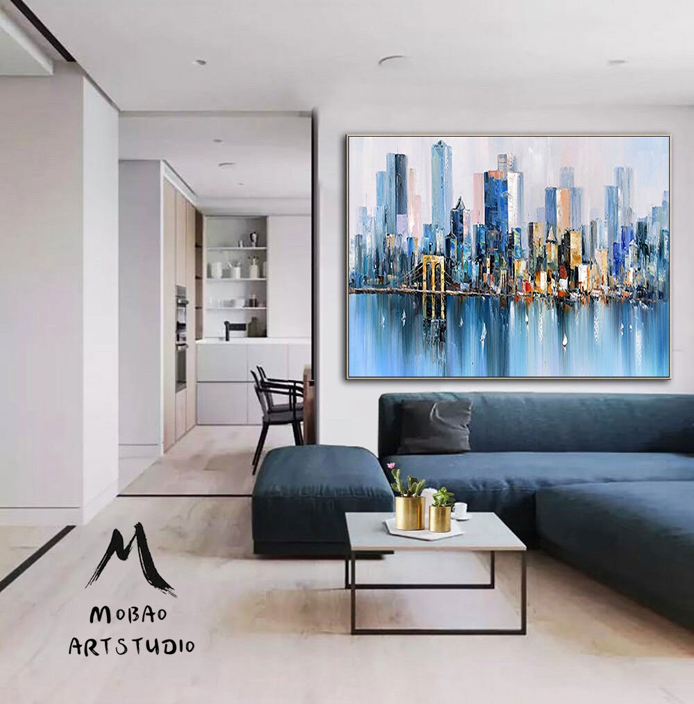 Large City Art Abstract Painting, Urban art, New York skyline, Urban wall art, City skyline, Large abstract oil painting, New York wall art