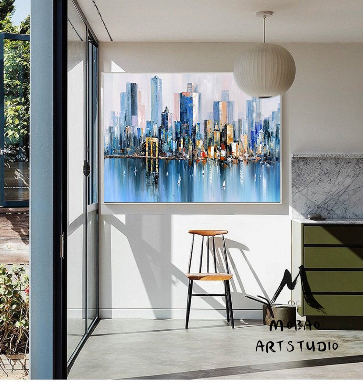 Large City Art Abstract Painting, Urban art, New York skyline, Urban wall art, City skyline, Large abstract oil painting, New York wall art