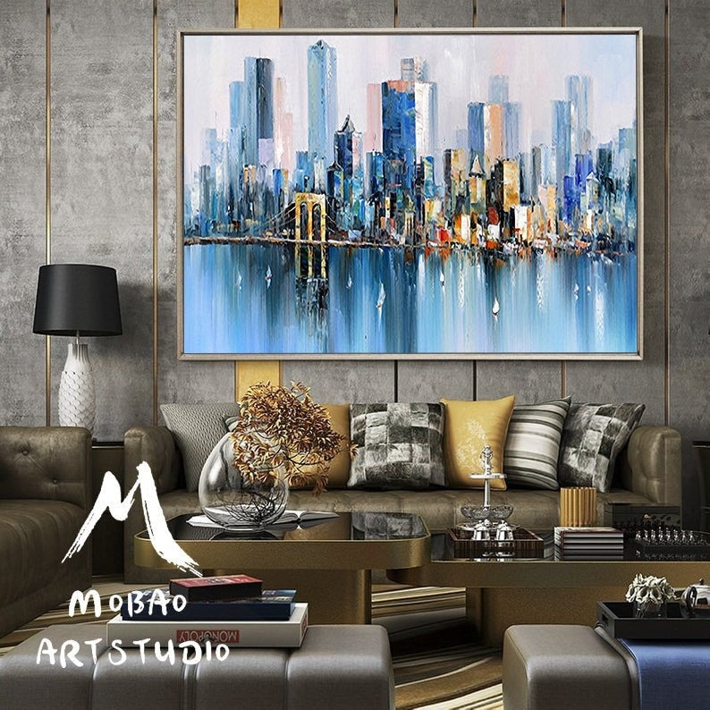 Large City Art Abstract Painting, Urban art, New York skyline, Urban wall art, City skyline, Large abstract oil painting, New York wall art