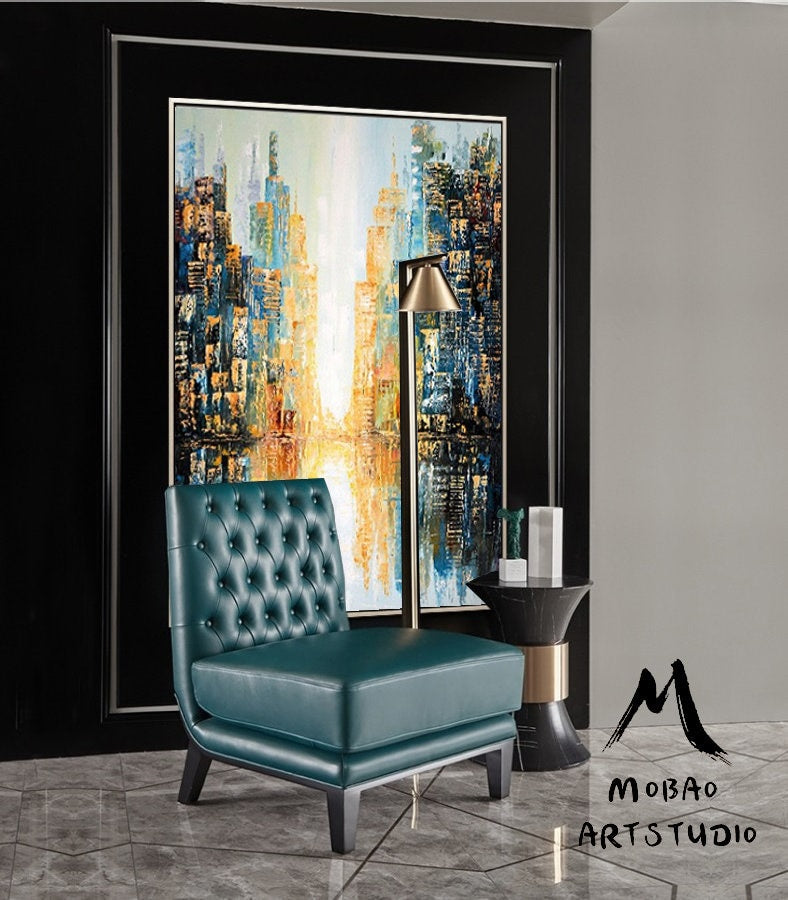 Large City abstract painting on Canvas, Wall City painting, New York city art, Modern city Wall art decor,City skyline Abstract oil painting