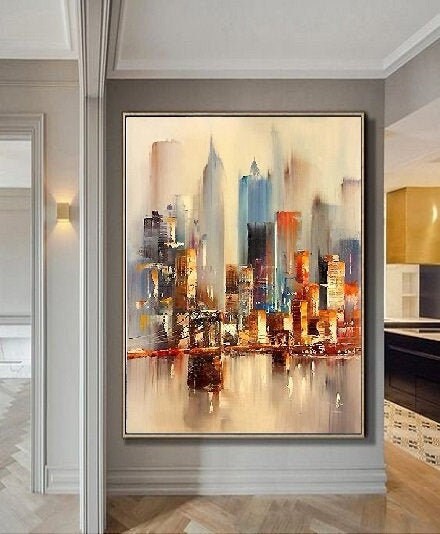 Large Original Abstract City Painting, Urban Art Painting, City Skyline Painting,New York Skyline,New York Wall Art, Large Abstract Painting