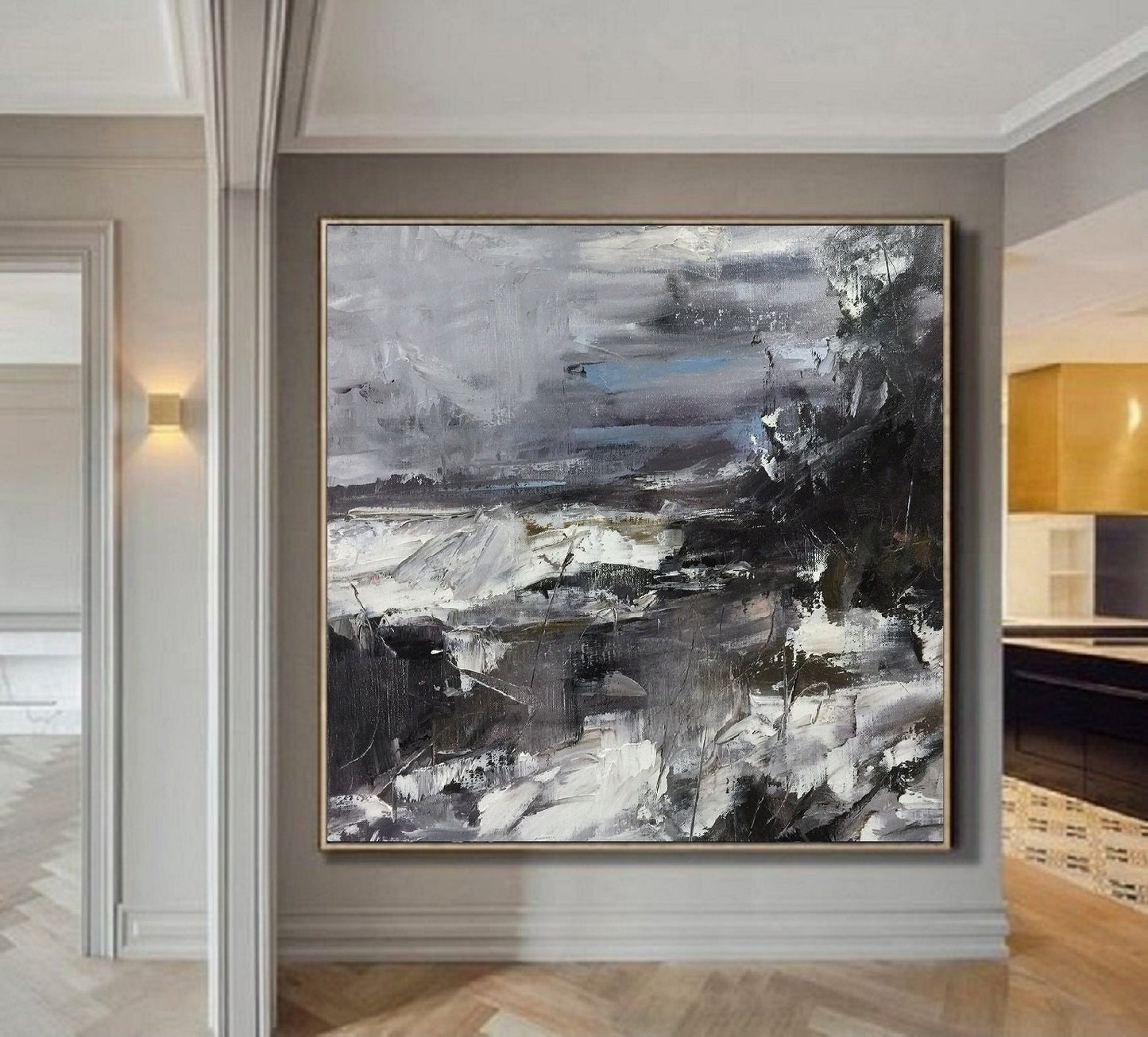 Large Black White Abstract Painting, Texture Abstract Painting, Large Minimalist abstract Painting, Large Canvas Art, Extra large wall art