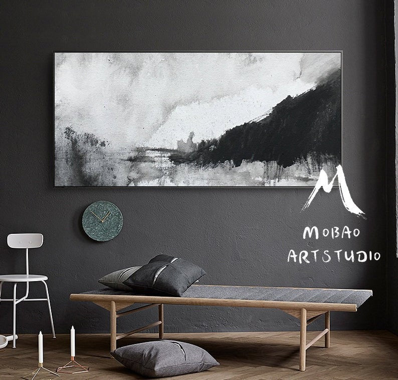 Black White Abstract Painting, Rural Oil Painting Abstract,Minimalist Abstract, Original Painting,Contemporary art,Large Abstract Artwork