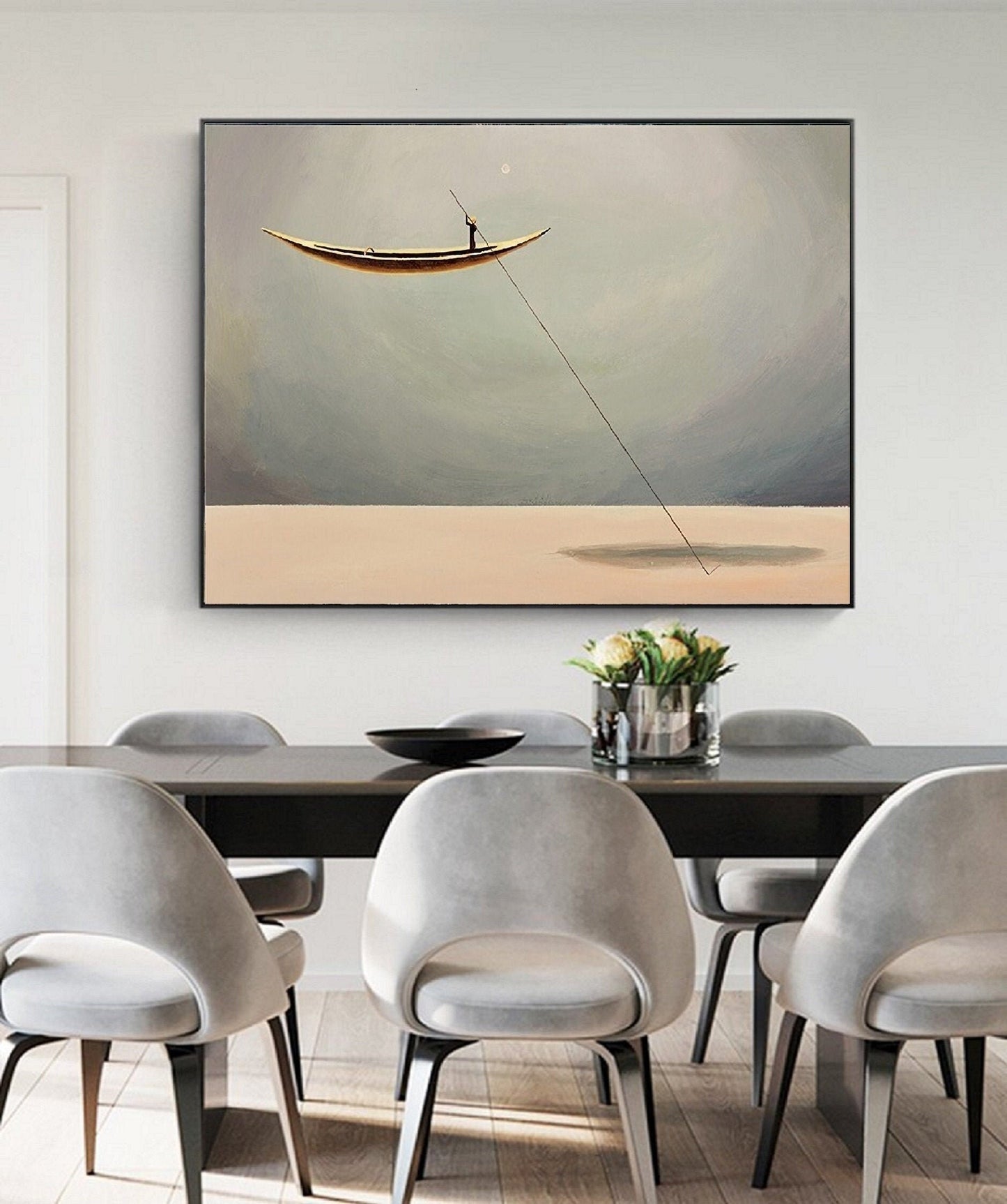 Sailboat Abstract Oil Painting Artwork, Floating Ship Like Floating In The Sky Ship Art Painting, Large Living Room Art Abstract Painting