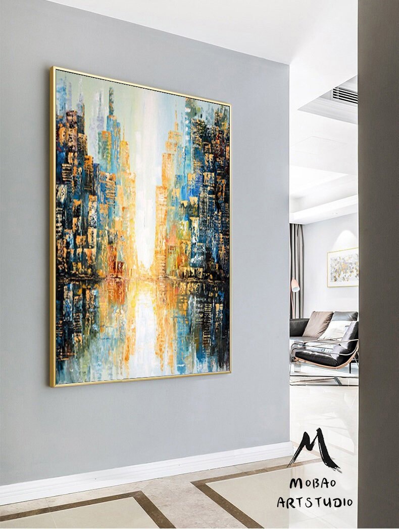 Large City abstract painting on Canvas, Wall City painting, New York city art, Modern city Wall art decor,City skyline Abstract oil painting