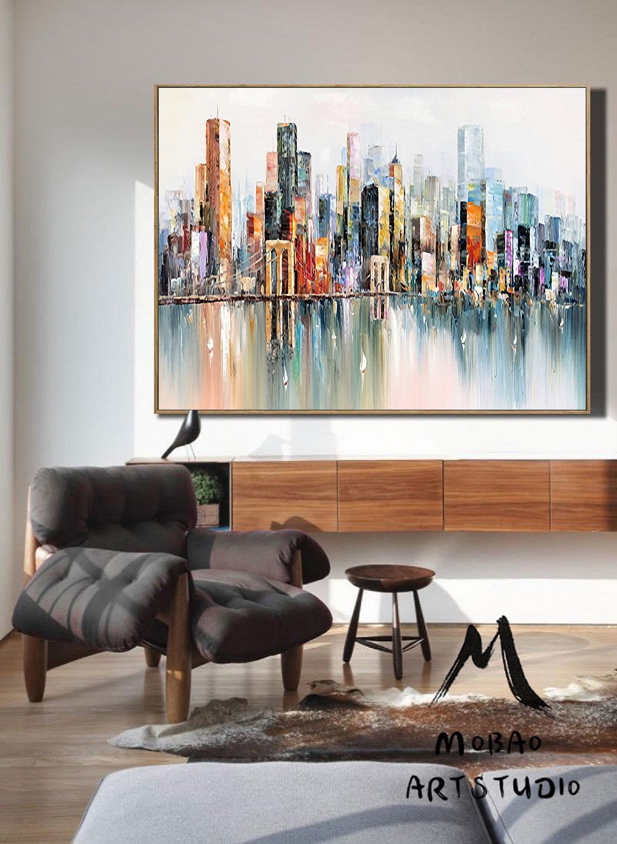 Large New York City Landscape Oil painting, Abstract urban landscape painting, City art oil painting decor, Original city art oil painting