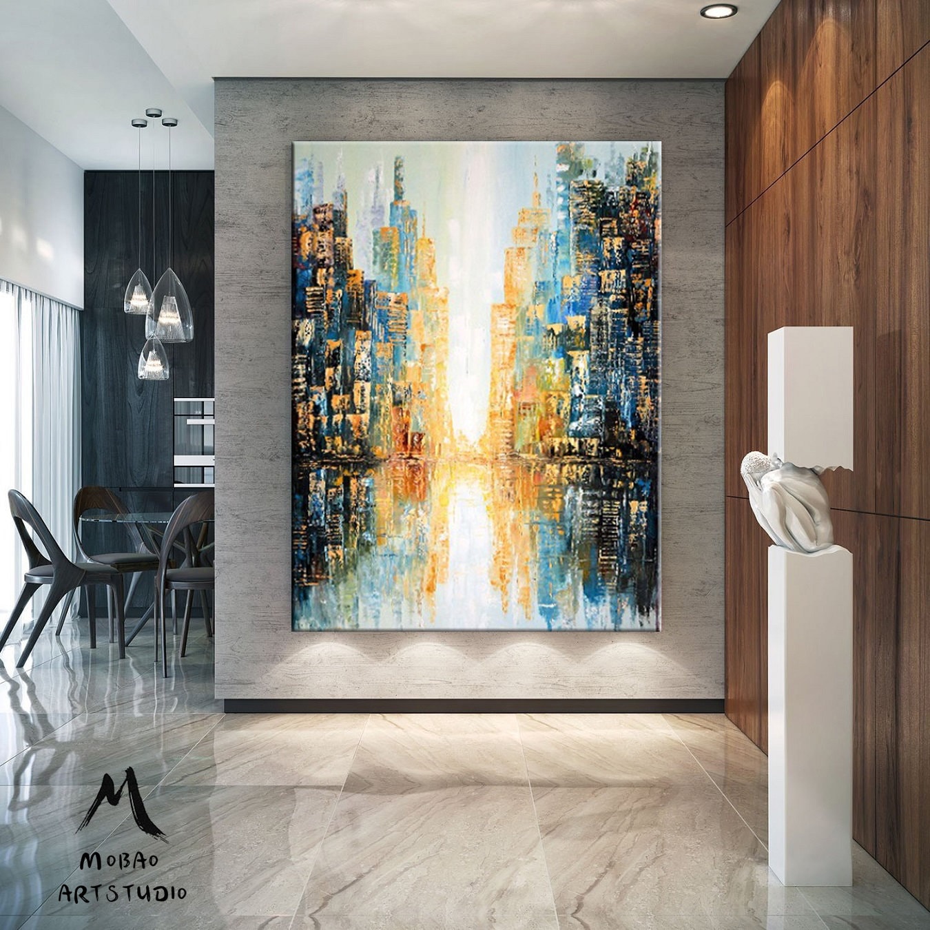 Large City abstract painting on Canvas, Wall City painting, New York city art, Modern city Wall art decor,City skyline Abstract oil painting