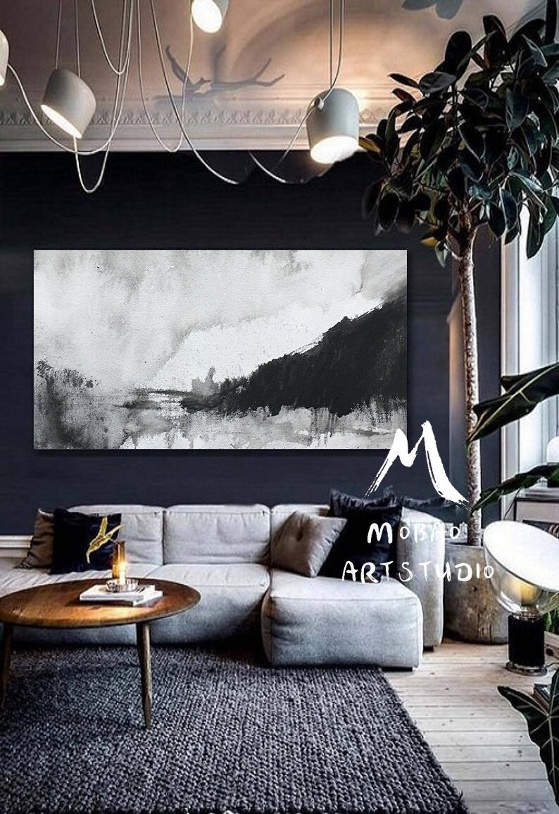 Black White Abstract Painting, Rural Oil Painting Abstract,Minimalist Abstract, Original Painting,Contemporary art,Large Abstract Artwork
