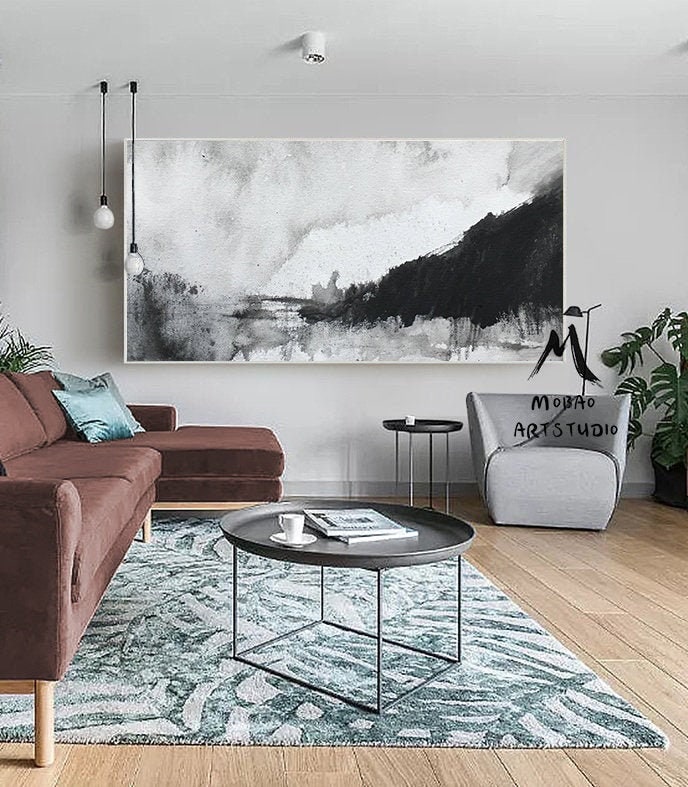 Black White Abstract Painting, Rural Oil Painting Abstract,Minimalist Abstract, Original Painting,Contemporary art,Large Abstract Artwork