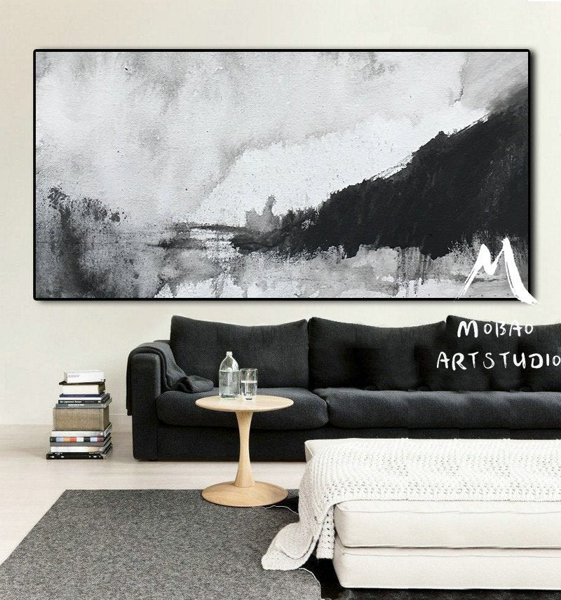 Black White Abstract Painting, Rural Oil Painting Abstract,Minimalist Abstract, Original Painting,Contemporary art,Large Abstract Artwork
