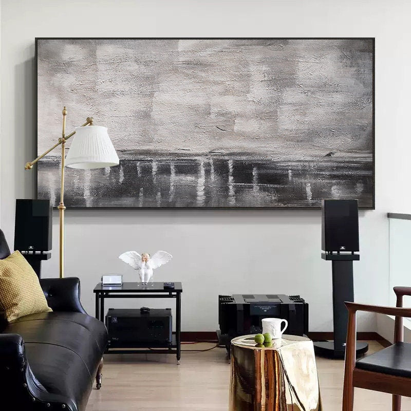 Large Abstract Painting On Canvas, White Abstract Painting, Grey Painting, Contemporary Art, Abstract Oil Painting On Canvas, Office Decor