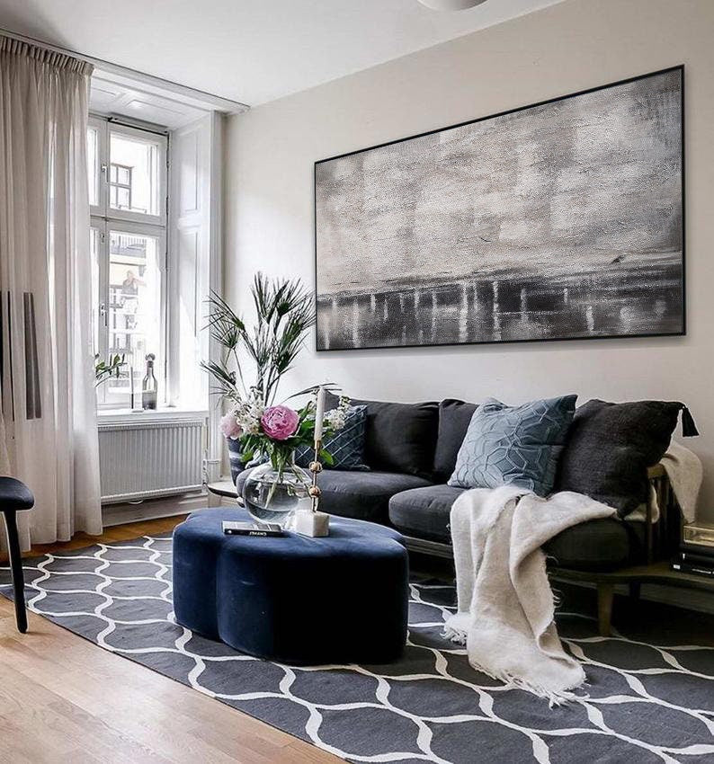 Large Abstract Painting On Canvas, White Abstract Painting, Grey Painting, Contemporary Art, Abstract Oil Painting On Canvas, Office Decor