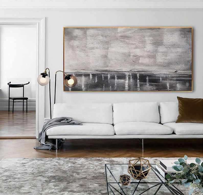 Large Abstract Painting On Canvas, White Abstract Painting, Grey Painting, Contemporary Art, Abstract Oil Painting On Canvas, Office Decor