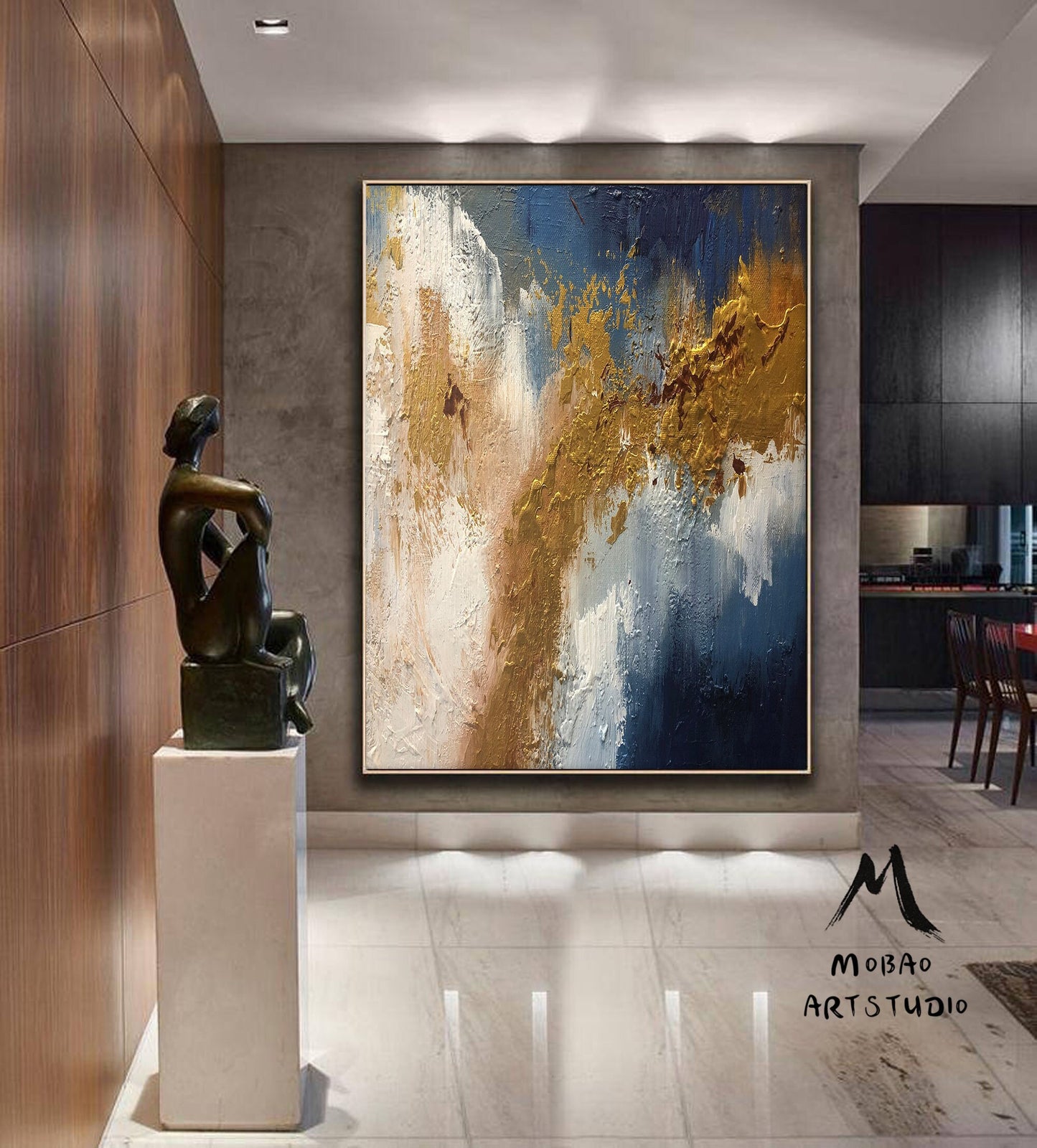 Extra Large Painting on Canvas,Original Large Abstract Painting,Contemporary Art Modern Oil Painting Large Blue Painting Gold Abstract Art
