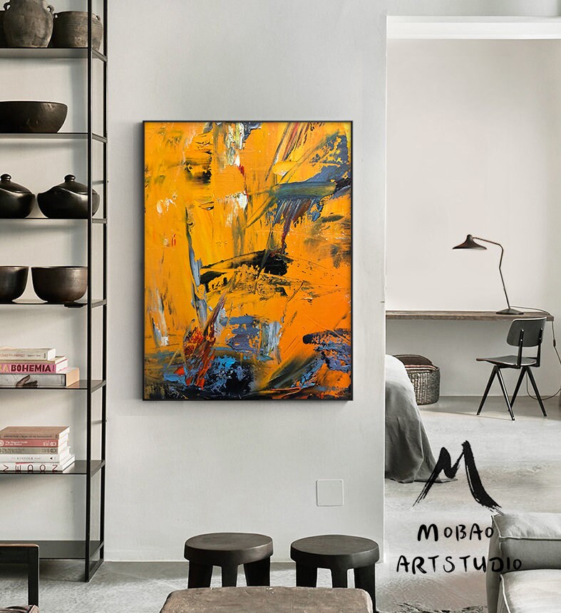 Large Yellow Painting Abstract Art, Extra Large Painting On Canvas,Large Orange Abstract Painting, Contemporary Art Modern Oil Painting