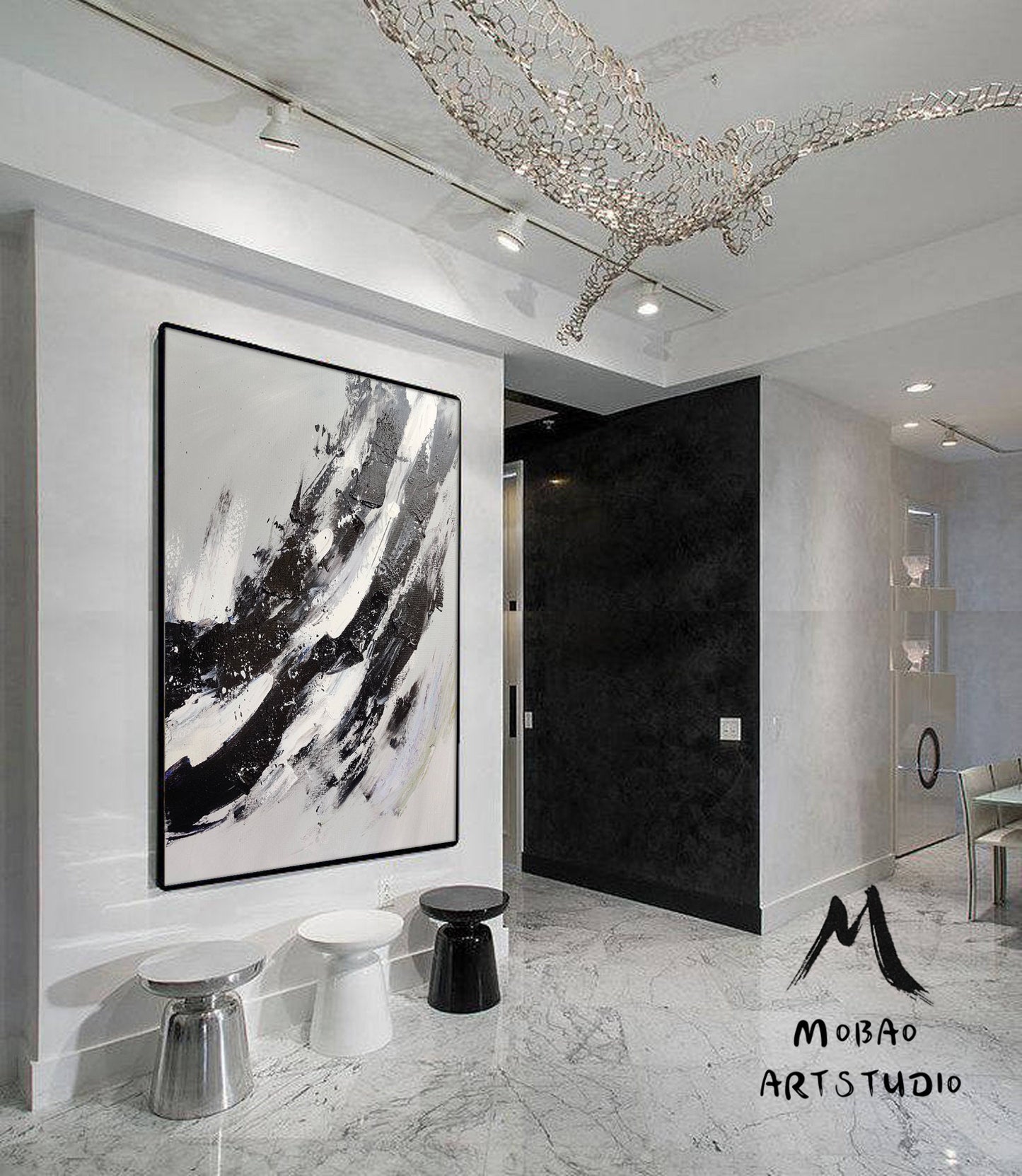 Large Abstract Painting,Modern Abstract Painting,Oil Hand Painting,Gray White Painting Black Painting,Office Wall Art,Original Textured Art