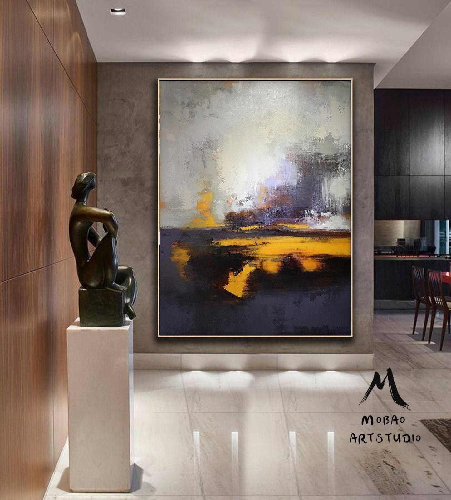 Original Sky Landscape Oil painting,Large Ocean Canvas Oil Painting,Large Original Sea Oil Painting,Large Wall Art Purple Abstract Painting