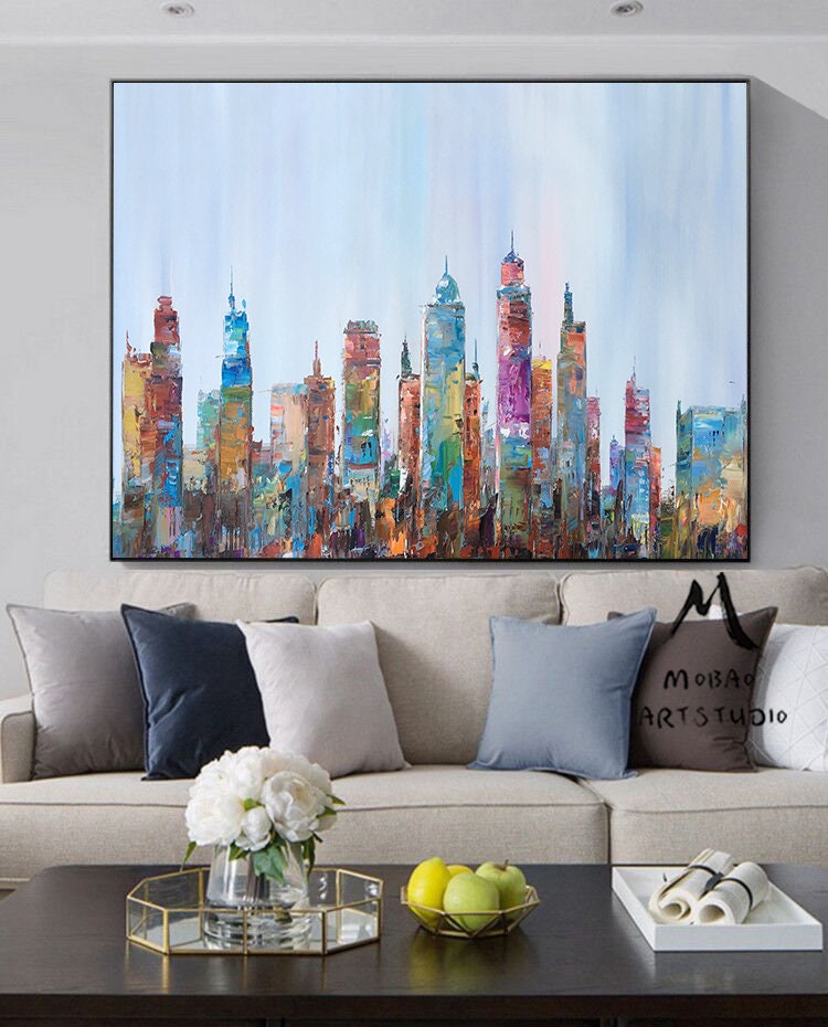 Large City Abstract Painting,Original Urban Art Painting,Kansas City Skyline Landscape Painting, Abstract Art,Original City Art Oil Painting
