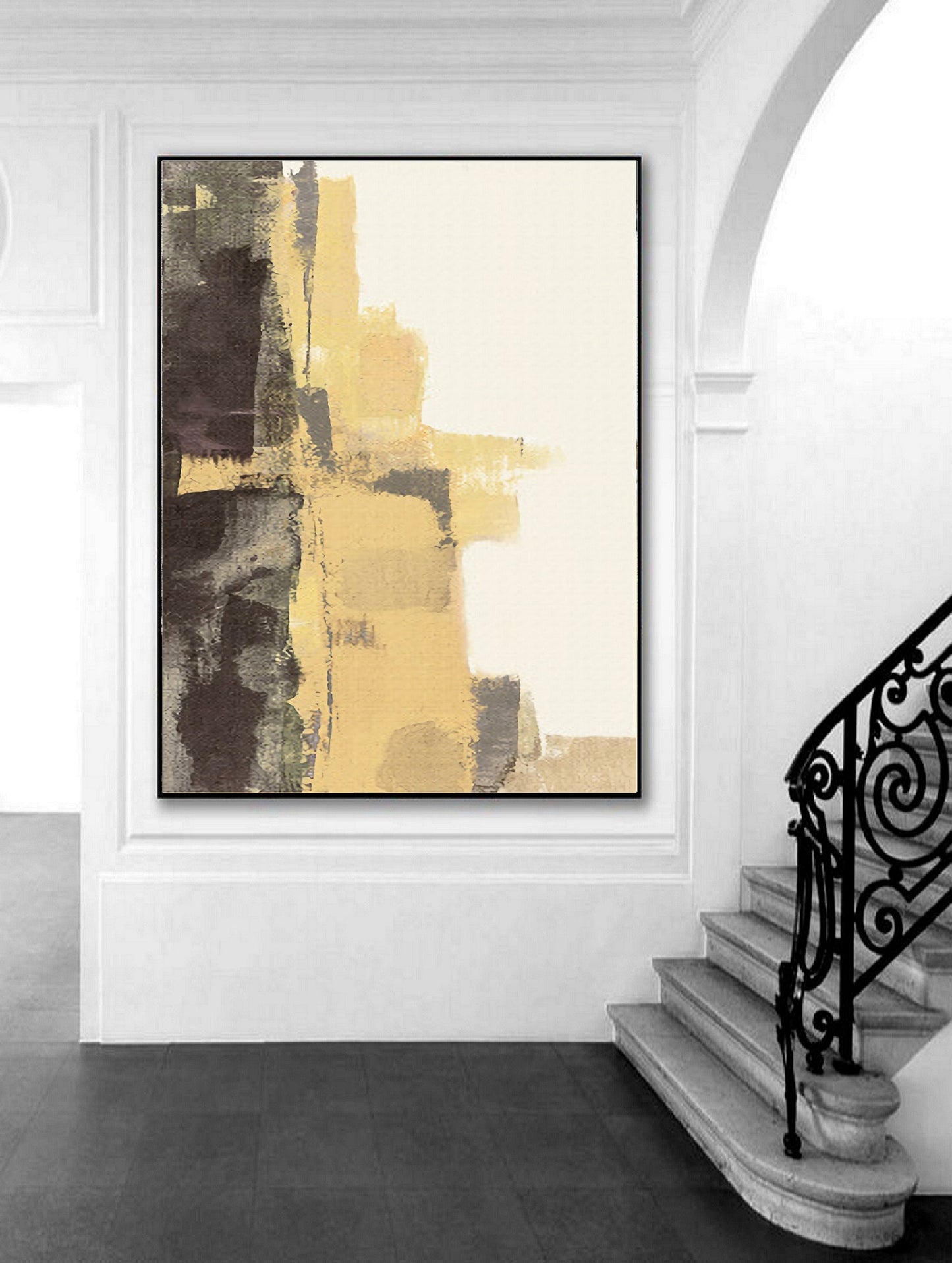 Large Abstract Painting, Minimalist Abstract Painting,Boho Wall Art, Wabi-Sabi Wall Art Yellow Art Painting,Beige Painting Yellow Painting