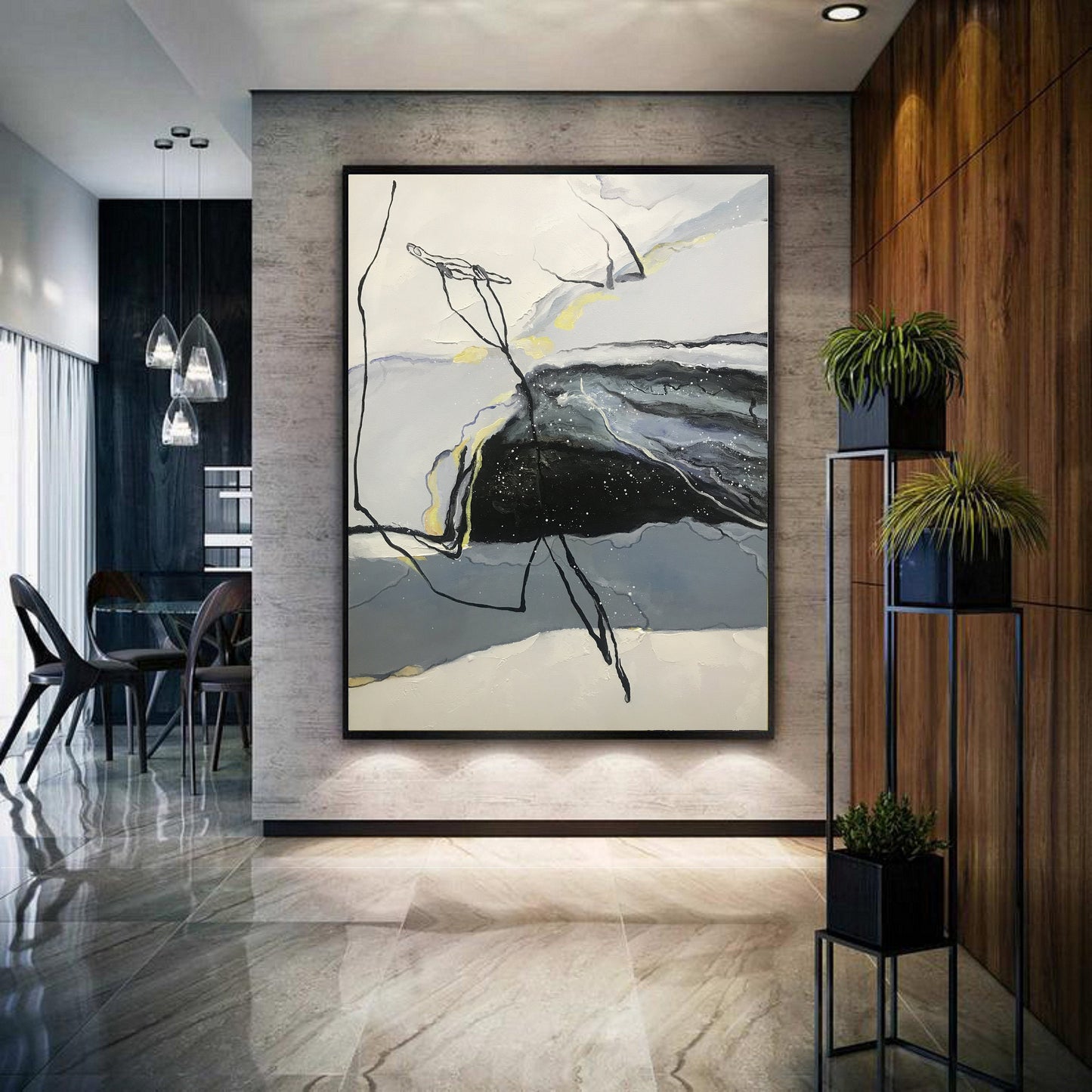 Large Wall Abstract Painting Original Minimalist Abstract Painting,Large Wall Canvas Painting,Minimalist Art,Black Painting Grsay Painting