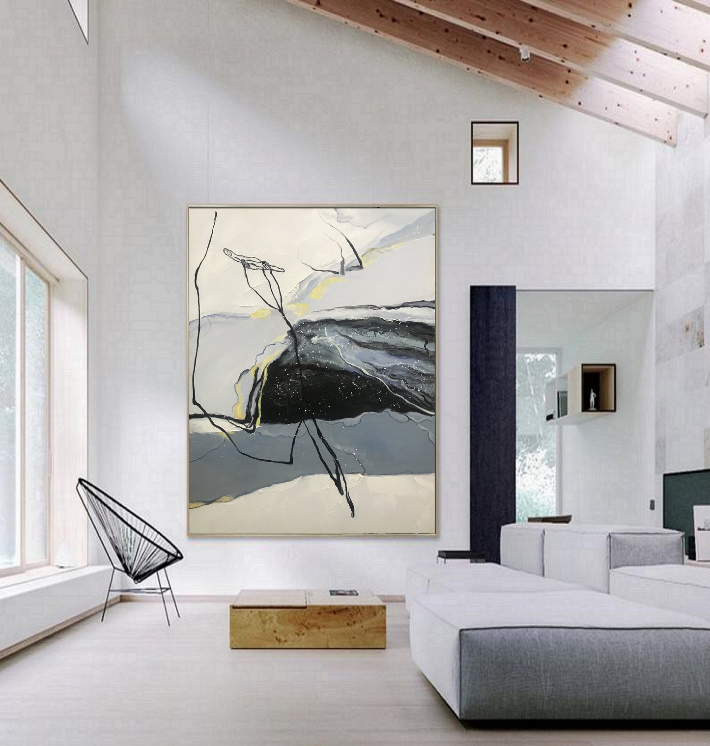 Large Wall Abstract Painting Original Minimalist Abstract Painting,Large Wall Canvas Painting,Minimalist Art,Black Painting Grsay Painting