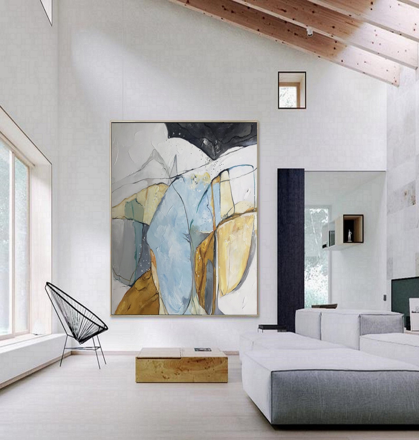 Large Abstract Painting, Large Wall Canvas Painting, Original Abstract Art, Minimalist Abstract Painting, Light Blue Painting Green Painting
