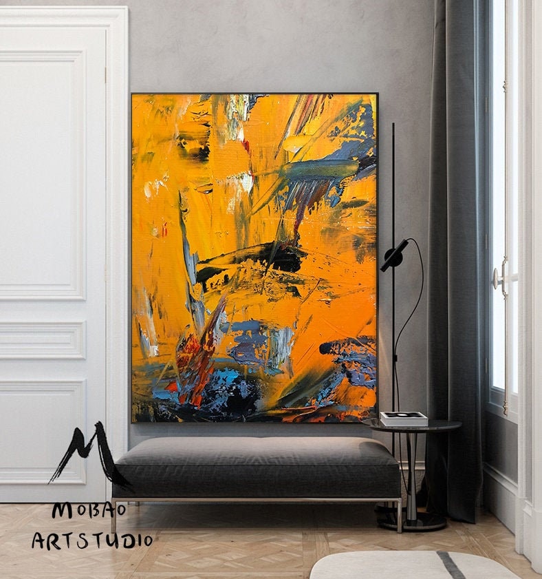 Large Yellow Painting Abstract Art, Extra Large Painting On Canvas,Large Orange Abstract Painting, Contemporary Art Modern Oil Painting