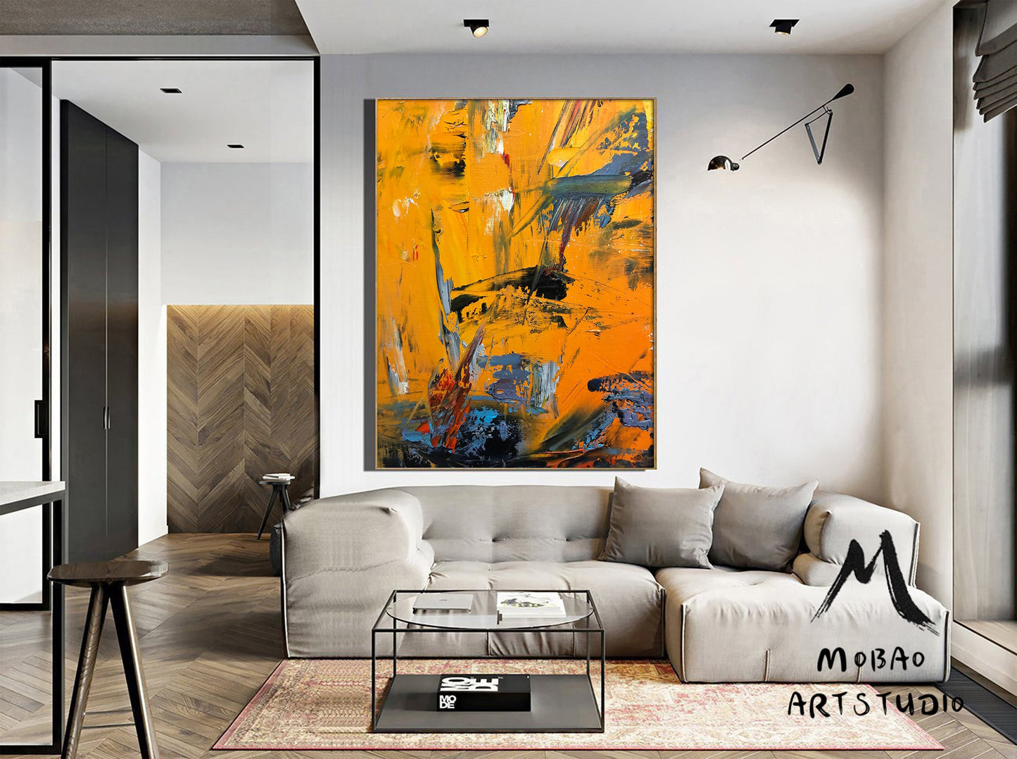 Large Yellow Painting Abstract Art, Extra Large Painting On Canvas,Large Orange Abstract Painting, Contemporary Art Modern Oil Painting