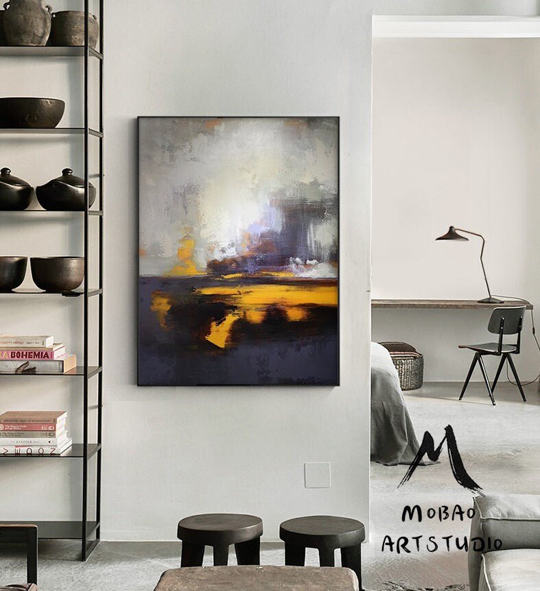 Original Sky Landscape Oil painting,Large Ocean Canvas Oil Painting,Large Original Sea Oil Painting,Large Wall Art Purple Abstract Painting
