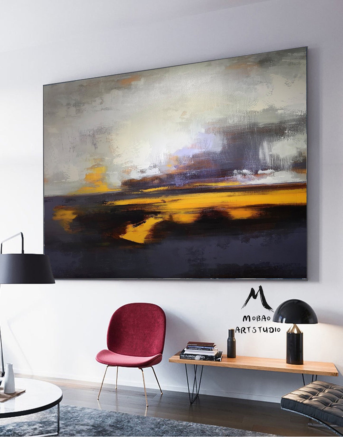 Large Ocean Canvas Oil Painting, Original Sea Oil Painting,Purple Abstract Painting, Cloud Abstract Painting,Large Wall Art Sky Oil painting