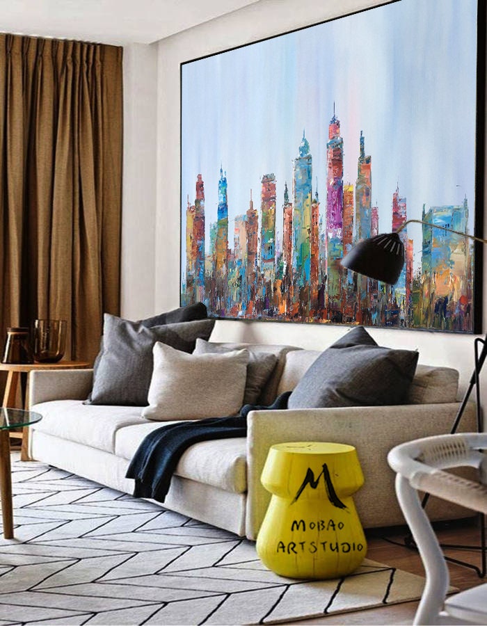 Large City Abstract Painting,Original Urban Art Painting,Kansas City Skyline Landscape Painting, Abstract Art,Original City Art Oil Painting