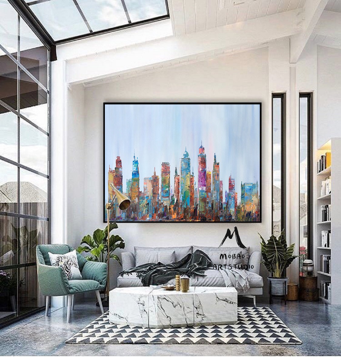 Large City Abstract Painting,Original Urban Art Painting,Kansas City Skyline Landscape Painting, Abstract Art,Original City Art Oil Painting