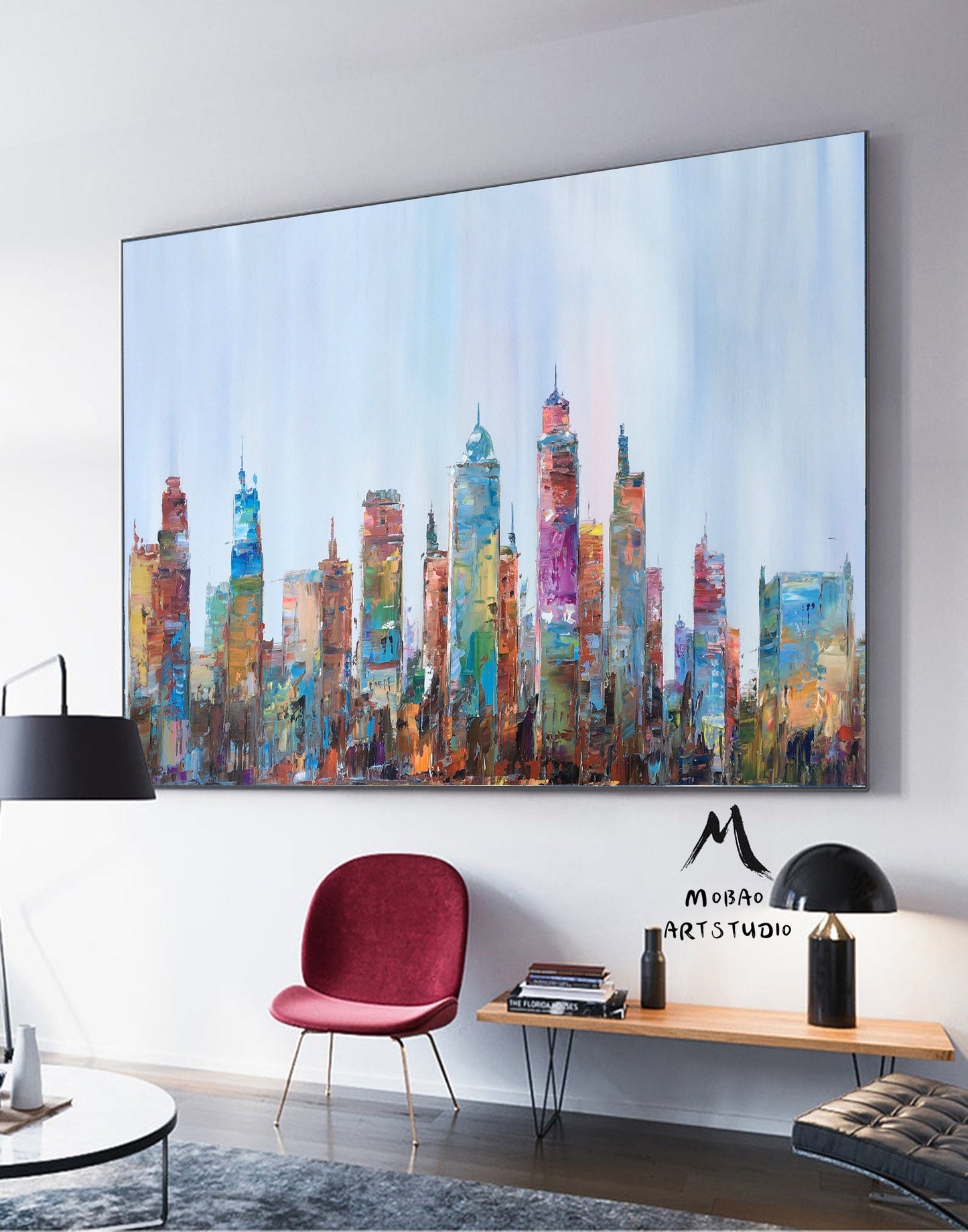 Large City Abstract Painting,Original Urban Art Painting,Kansas City Skyline Landscape Painting, Abstract Art,Original City Art Oil Painting